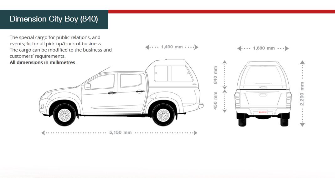 Carryboy Hardtop in Übergröße für Toyota Hilux Doppelkabine | Abmessungen